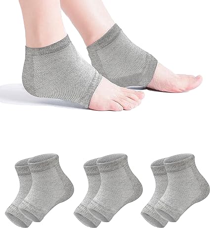 Photo 1 of MoHern Moisturizing Socks, 3 Pairs Gel Heel Socks for Dry Cracked Feet Women, Grey Spa Socks for Women Moisturizing
