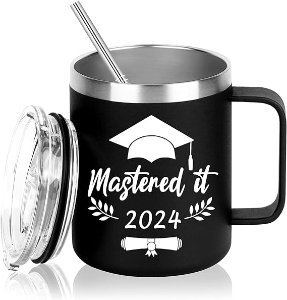 Photo 1 of Graduation Gifts for Men, Mastered it 2024 Cup, Mastered it 2024 Stainless Steel Insulated Mug with Handle, Graduation Gifts 2024, Graduation Gifts for Masters College Graduates 12OZ Black
