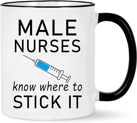Photo 1 of WENSSY Funny Male Nurses Gifts, Male Nurses Know Where To Stick It Mug, Gifts for Male Nurses Funny, 11 Ounce Black Handle 