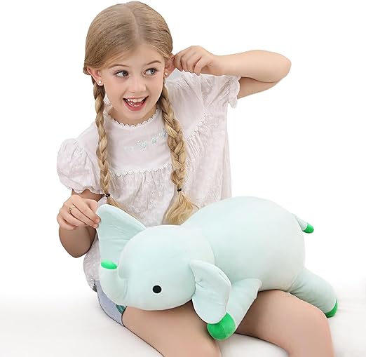 Photo 1 of Weighted Elephant Stuffed Animals, 24in Weighted Plushies 4.2Lb Elephant Throw Pillow Plushie for Adults, Boys, and Girls - Soft Doll Toy (Green)
