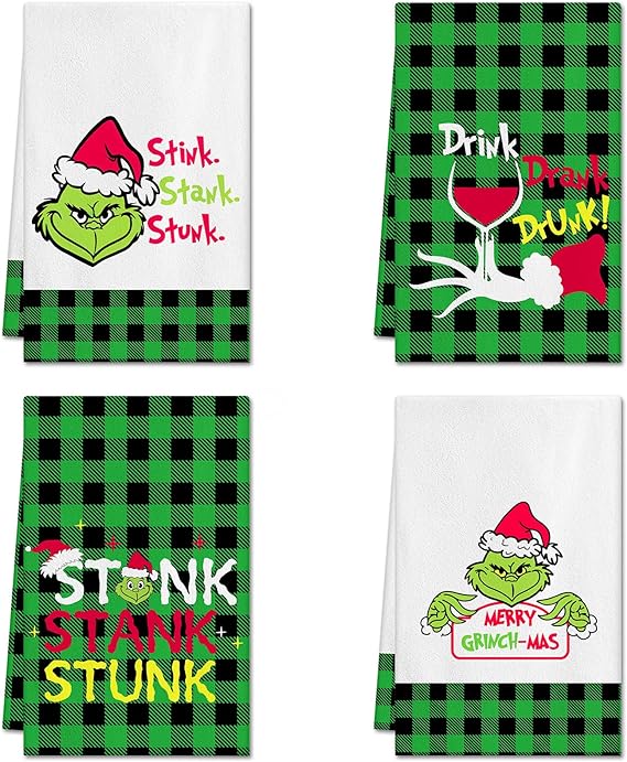Photo 1 of Ohok Pack of 4 Christmas Kitchen Dish Towels for Christmas Decor 18x26 Inch Christmas Ultra Absorbent Bar Drying Cloth Vintage Tea Sign Hand Towel for Cooking (Christmas B) 