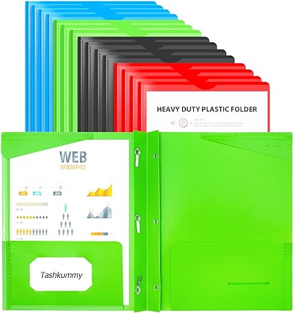 Photo 1 of 16 Packs Plastic Folders with Prongs and Clear Front Pocket,Heavy-Duty Folders with Pockets for Letter Size Paper,2 Card Slot and 2 Stay-Put Tabs with Pen Slot, 4 Colors
