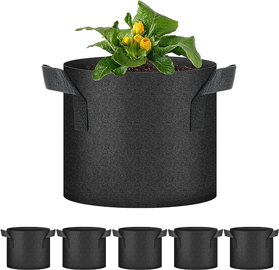 Photo 1 of HealSmart Plant Grow Bags 3 Gallon, Tomoato Planter Pots 5-Pack with Handles, Aeration Nonwoven Fabric, Heavy Duty Gardening Planter for Vegetable, Herbs and Flowers, Black
