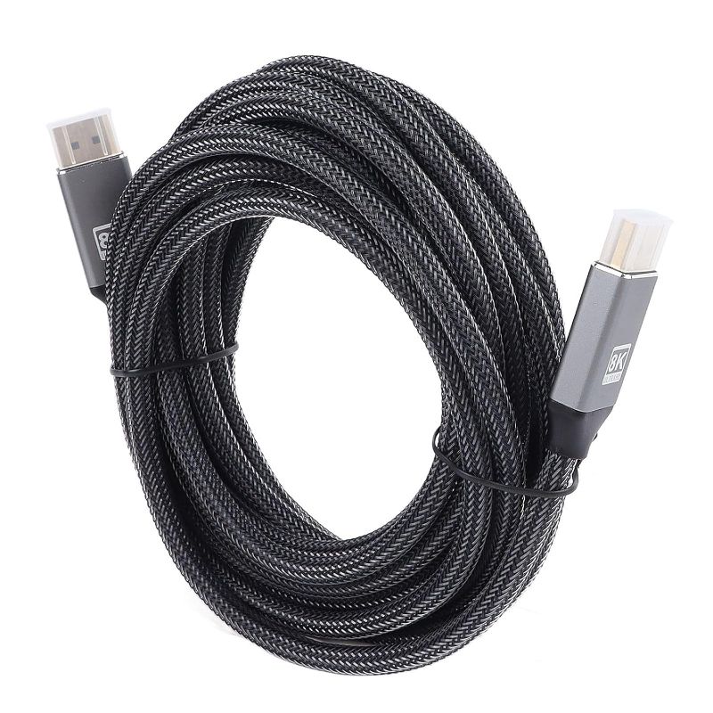 Photo 1 of 8K DisplayPort 1.4 Cable, 16.4ft Long, Nylon, Gray, High Speed, for PC Display, Connects Computers and Monitors
