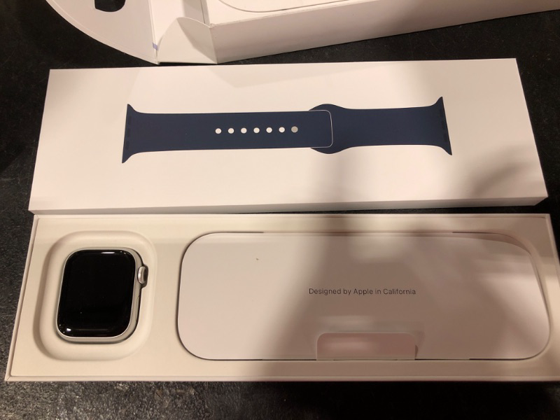 Photo 3 of Apple Watch Series 9 [GPS 41mm] Smartwatch with Silver Aluminum Case with Storm Blue Sport Band S/M. Fitness Tracker, ECG Apps, Always-On Retina Display, Water Resistant Silver Aluminum Case with Storm Blue Sport Band 41mm Case S/M - fits 130–180mm wrists