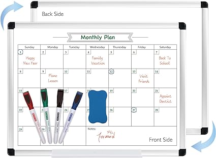 Photo 1 of DumanAsen Calendar Whiteboard, 12 x 16 inch Magnetic Monthly Calendar Whiteboard for Wall, Aluminum Frame Portable Double Sided Whiteboard for Home, Office