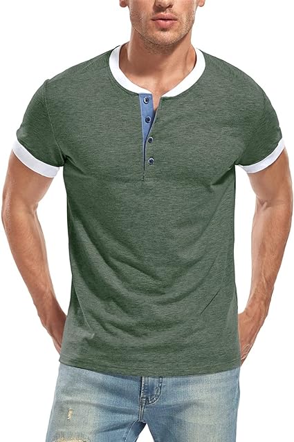 Photo 1 of SIZE LARGE YeeHoo Men's Henley Short Sleeve Slim-Fit Casual T-Shirts with Button Placket 