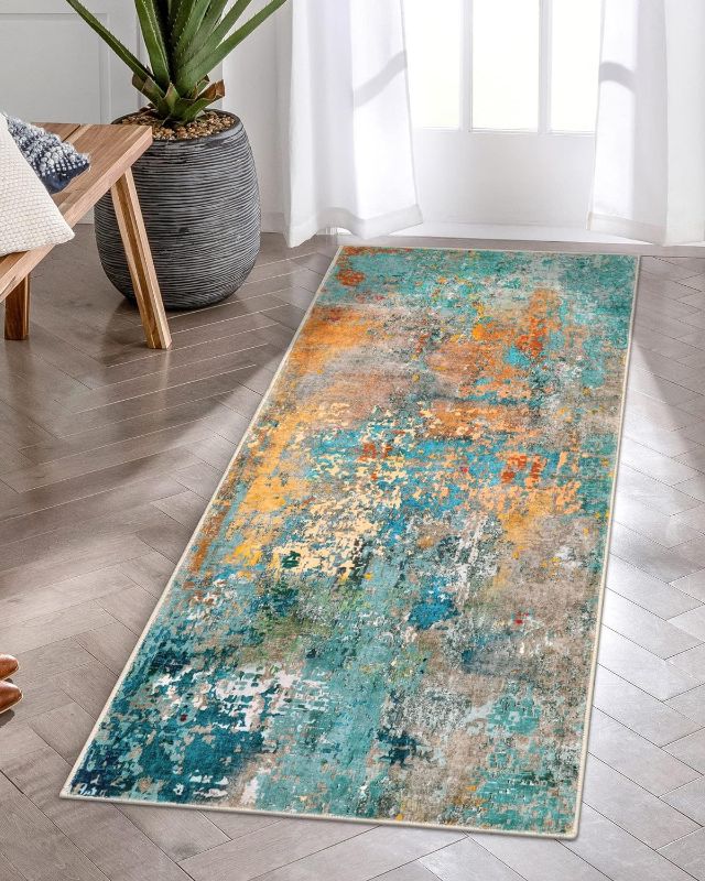 Photo 1 of Lahome Modern Abstract Runner Rug - 2x4.3 Washable Hallway Rug Runner Soft Bathroom Mat, Non Slip Indoor Throw Carpet Runner for Bedside Camper Basement Laundry Room Front Door, Rosy Clouds 
