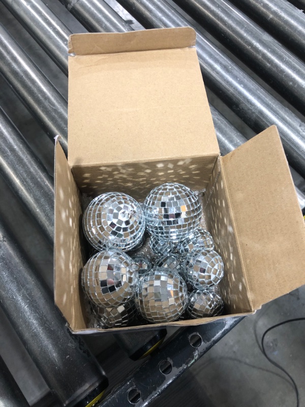Photo 2 of 20 Pcs Hanging Mirror Disco Ball Ornaments Mardi Gras Assorted Silver Mini Glass Disco Balls Decoration Different Sizes Reflective with Rope(2.4 Inch, 2 Inch, 1.6 Inch, 1.2 Inch) 