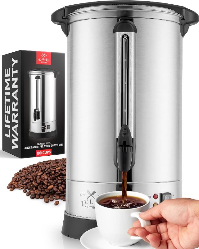 Photo 1 of Zulay Commercial Coffee Urn - 100 Cup Fast Brew Stainless Steel Hot Beverage Dispenser - BPA-Free Commercial Coffee Maker - Hot Water Urn for Catering - Easy Two Way Dispensing - Hot Drink Dispenser 