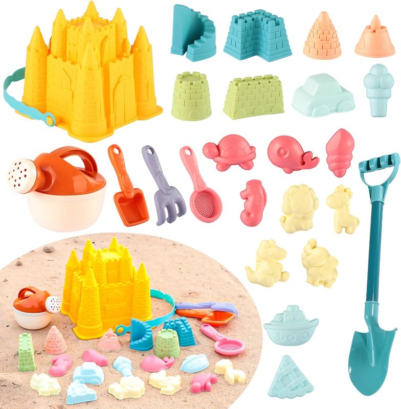 Photo 1 of ZHTN-ITUY 24 Pieces Beach Sand Toys Set, Collapsible Beach Toys Includes Beach Bucket, Sand Shovel, Rake, Sand Castle, Animal Toys, Sand Castle Kit for Kids 3+ (Castle Bucket Set) 