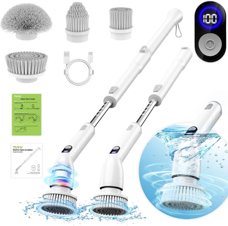 Photo 1 of  Electric Spin Scrubber, 2024 New Full-Body IPX7 Waterproof Bathroom Scrubbe with Power LCD Display, Adjustable Extension Handle, Cordless Electric Cleaning Brush for Bathroom, Kitchen Cleaning 