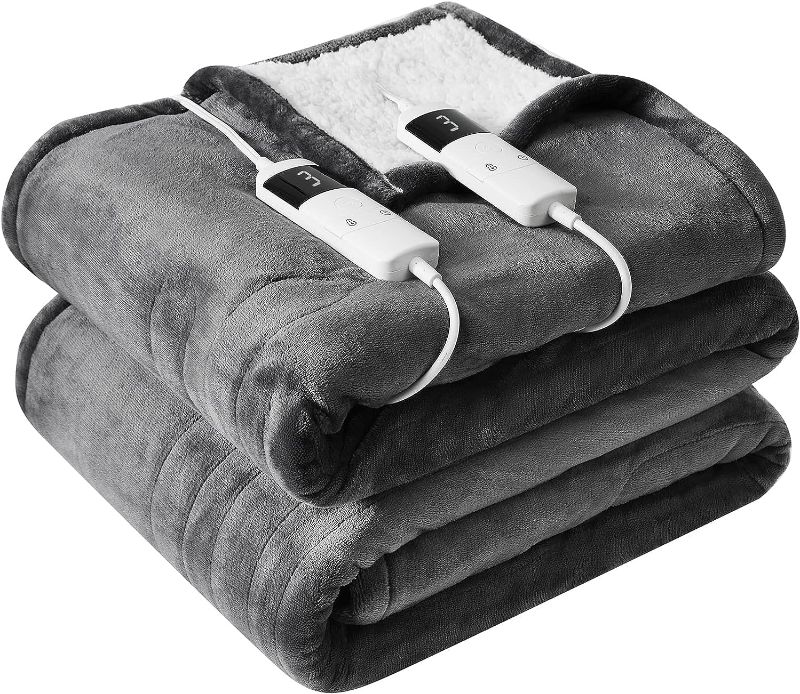 Photo 1 of  BOMOVA Queen Size Electric Heated Blanket, 84" x 90", 10 Heat Levels, 8H Auto-Off, Dual Controls, Sherpa, Fast Heating 