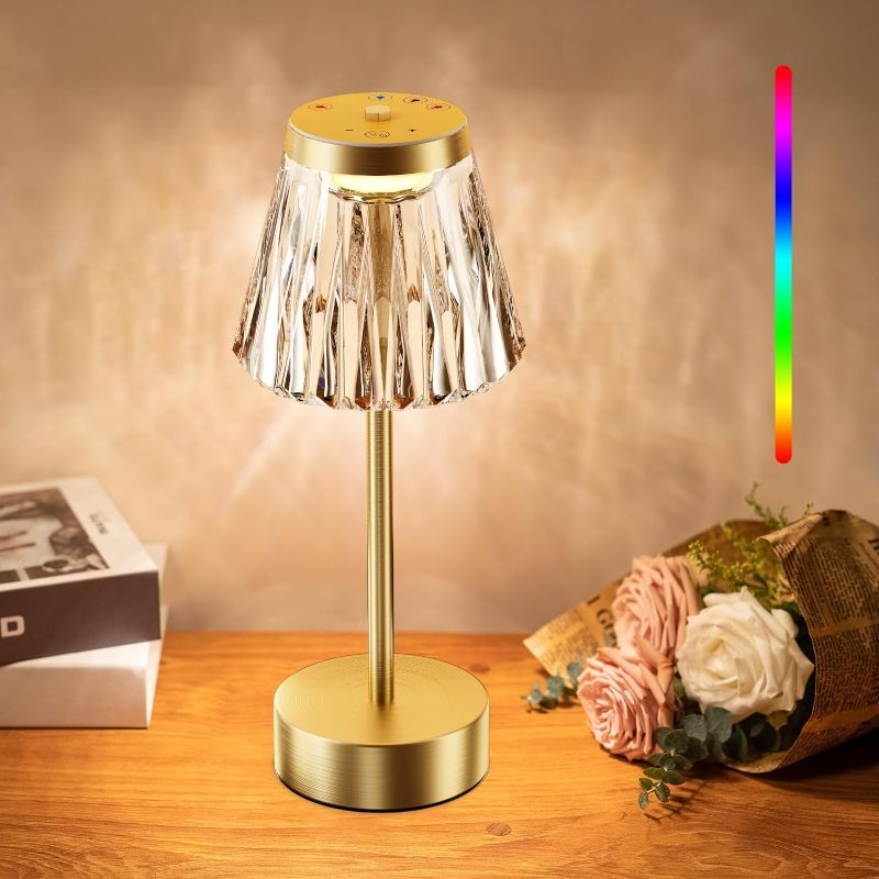 Photo 1 of AONTESS Table Lamp Bedside Lamps Nightstand: Dimmable Touch Light for Bedroom - Cordless Crystal Lamp with RGB - Rechargeable Small Vintage Lamps for Gift Living Room Bathroom Hotel Bar