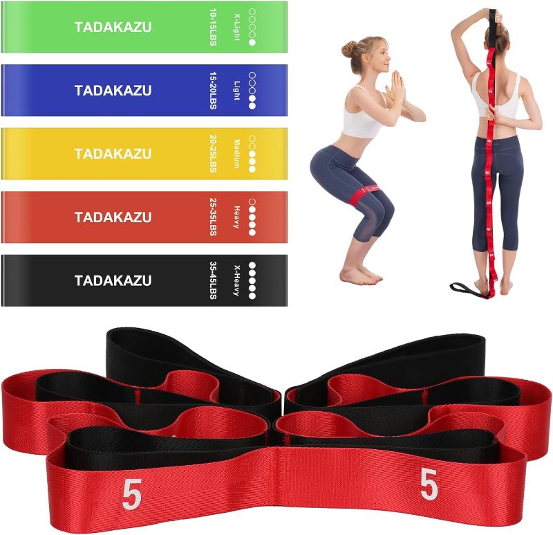 Photo 1 of  Resistance Bands Exercise Bands Set for Women, Non-Elastic Yoga Strap with Loops for Stretching Physical Therapy, Workout Bands with 5 Resistance Levels for Home Gym Exercise 