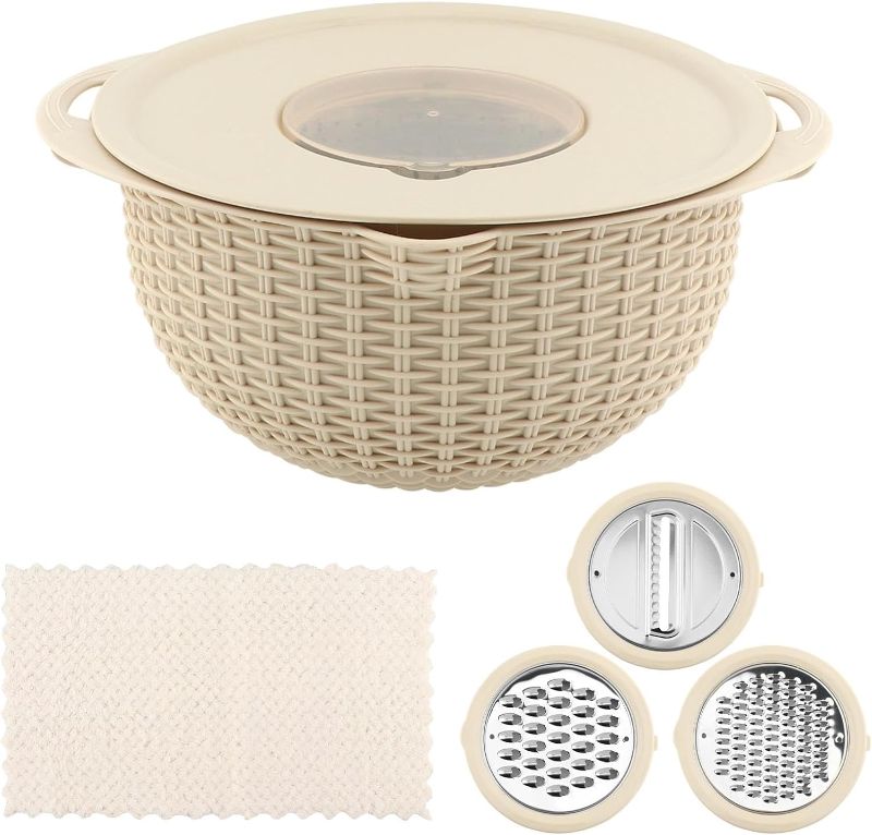 Photo 1 of  4 in 1 Colander with Mixing Bowl Set, Rotatable Kitchen Strainer, Double-Layer Colander Strainer with Handle for Soaking Washing & Draining Fruits Veggies Pasta Rice(Beige) 