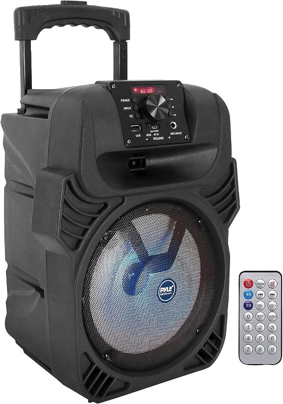 Photo 1 of Pyle 400W Portable Bluetooth PA Loudspeaker - 8” Subwoofer System, 4 Ohm/55-20kHz, USB/MP3/FM Radio/ ¼ Mic Inputs, Multi-Color LED Lights, Built-in Rechargeable Battery w/ Remote Control -PPHP844B

