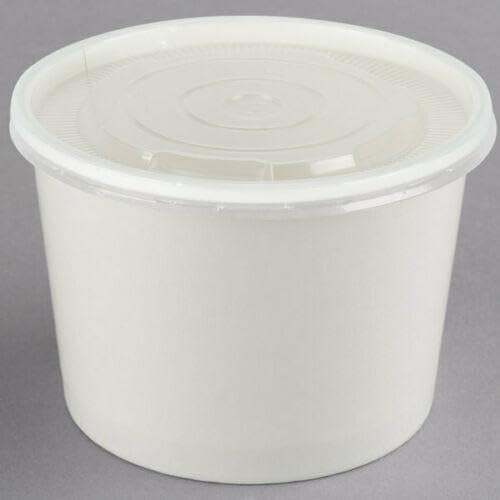 Photo 2 of [250 Pack 96mm White Paper Deli Containers and PP clear Plastic Lids - ice cream, yogurt cups (12oz)