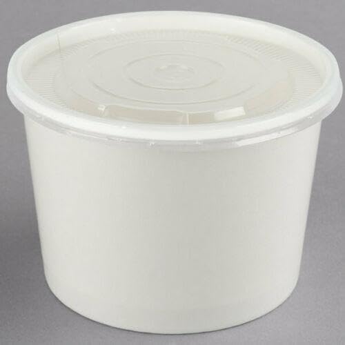 Photo 1 of [250 Pack 96mm White Paper Deli Containers and PP clear Plastic Lids - ice cream, yogurt cups (32oz)