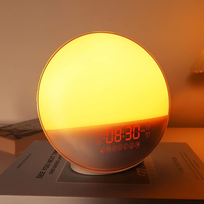 Photo 1 of Sunrise Alarm Clock for Heavy Sleepers, Wake Up Light with Sunrise/Sunset Simulation, Dual Alarms & Natural Sounds, Snooze & Sleep Aid, FM Radio, 7...
