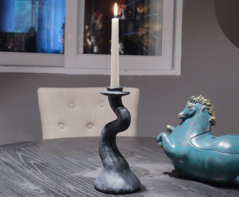 Photo 1 of  Twisted Taper Candle Holder Decoration - Black Candle Holder Unique Resin candlesticks Vintage Decor for Coffee Table, Centrepiece Table, Living Room, Dining Room 4.25 x 4.25 x 9.5 Inch Cynkeyee 