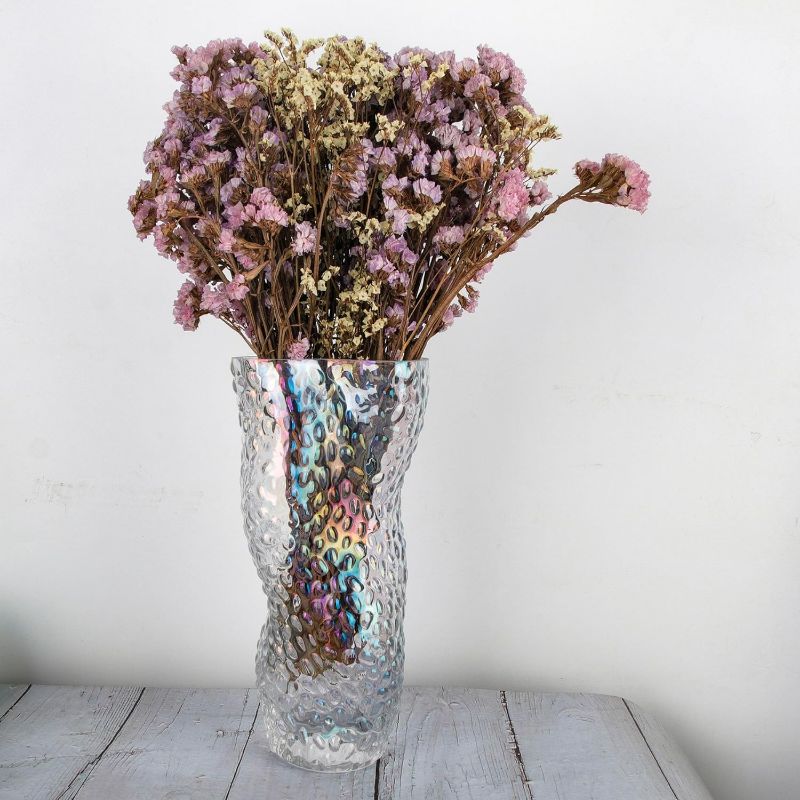 Photo 1 of  9 in Tall Modern Glass Vase Crystal Glass Flower Vases for Table Centerpiece - Twisted Waist Crystal Glass Vase with Oyster Stone Spots for Stylish Home, Office, and Wedding Housewarming Deco 