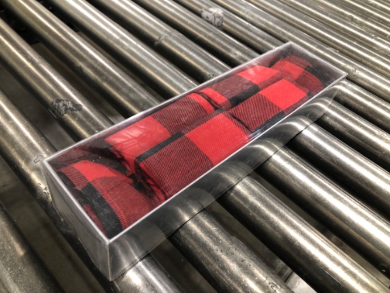 Photo 2 of  Table Runner and 4 Napkins - Red Plaid Buffalo Pattern for Christmas - 110 Inch x 14 Inch Runner and 17 Inch x 17 Inch Napkins - in Gift Box (Red Buffalo Check Plaid) 