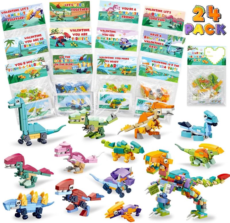 Photo 1 of ZIRSENG Gifts for Kids Classroom - 24 Pack Dinosaur Building Blocks with Unique Cards for Classroom Exchange Prize 