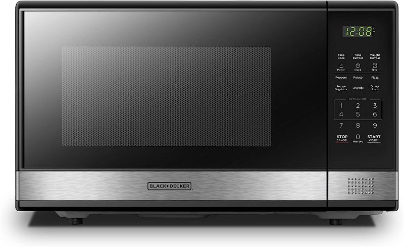 Photo 1 of  BLACK+DECKER EM031MB11 Digital Microwave Oven with Turntable Push-Button Door, Child Safety Lock, 1000W, 1.1cu.ft, Black & Stainless Steel, 1.1 Cu.ft 