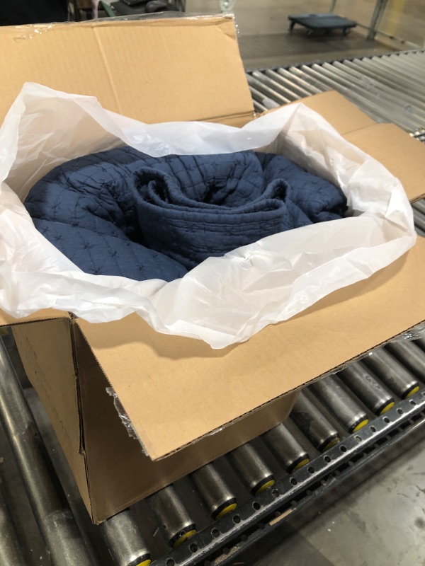 Photo 1 of Levtex Home - Cross Stitch Navy Bedspread Set - Queen Bedspread and Two Standard Shams - Cross Stitch Pattern - Bedspread (104X106in.) and Sham (20x26in.) - Cotton Bedspread - Queen Navy Blue