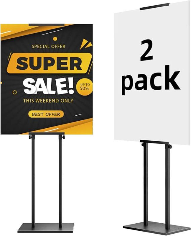 Photo 1 of 2Pack Sign Holder Stand,Display Stand,Heavy Duty Adjustable Pedestal Sign Stand Up to 75 inch,Double-Sided for Board & Foam Sign,Sign Stand with Base,Fit Wedding,Restaurant or Business etc(Poster not Included)
