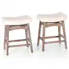 Photo 1 of 24 in. White Saddle Design Linen Fabric Bar Stool with Wood Legs, set of 2
