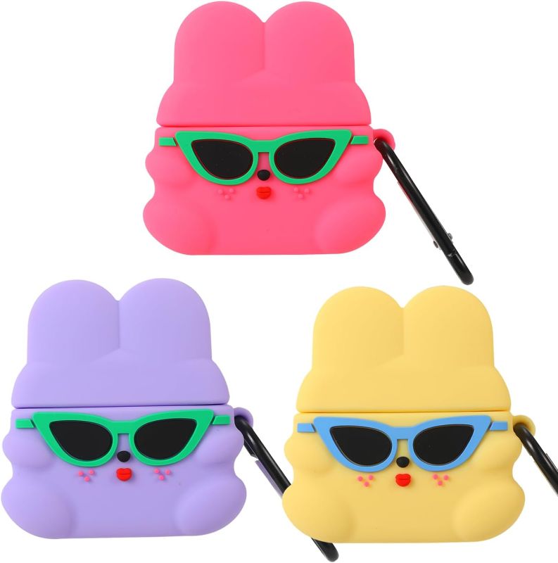 Photo 1 of ?3 Pack? 3D Cute Cool Sunglasses Rabbit Case for Airpod Pro,3D Cute Airpod Pro Case for Kids Boys Girls Teens Women,Fashion Gift Kawaii Sunglasses Rabbit Soft Silicone Case for Airpod Pro 2019 