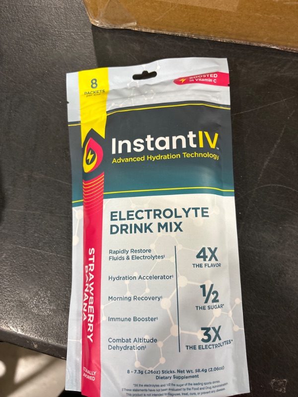 Photo 1 of Instant IV Electrolytes Powder Drink Mix - Advanced Hydration Technology - Vegan & Gluten Free - Quick IV Hydration Packets with a Boost of Nutrients - Strawberry Banana - 8 Pack Hydration Powder