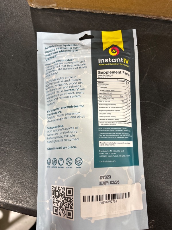 Photo 1 of Instant IV Electrolytes Powder Drink Mix - Advanced Hydration Technology - Vegan & Gluten Free - Quick IV Hydration Packets with a Boost of Nutrients - Strawberry Banana - 8 Pack Hydration Powder