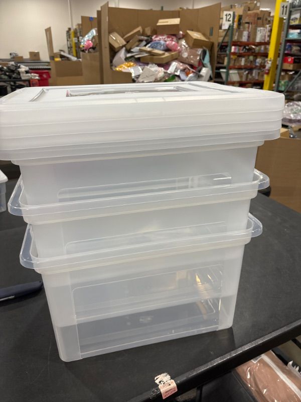 Photo 1 of Clear Plastic Storage Box, 6 Quart, Rectangular, Stackable, for Home, Office, Closet Organization (Set of 4)