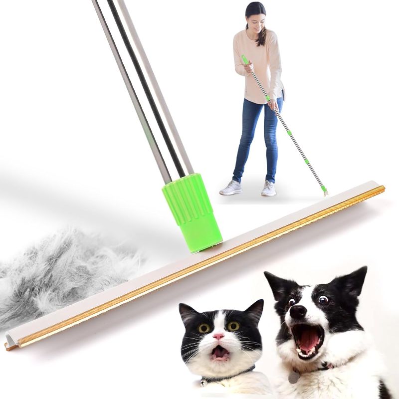 Photo 1 of Pet Hair Remover, 60" Carpet Rake with 4 Height, Cat Dog Hair Remover and Hair Scraper Fur Remover, Carpet Rake Pet Hair Removal Tool for Carpets, Rugs, Mats, Couch, Car Mats Black