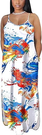 Photo 1 of M - Women's Summer Casual Short Sleeve V Neck Tshirt Long Dress Loose Side Split Beach Maxi Dresses with Pocket
