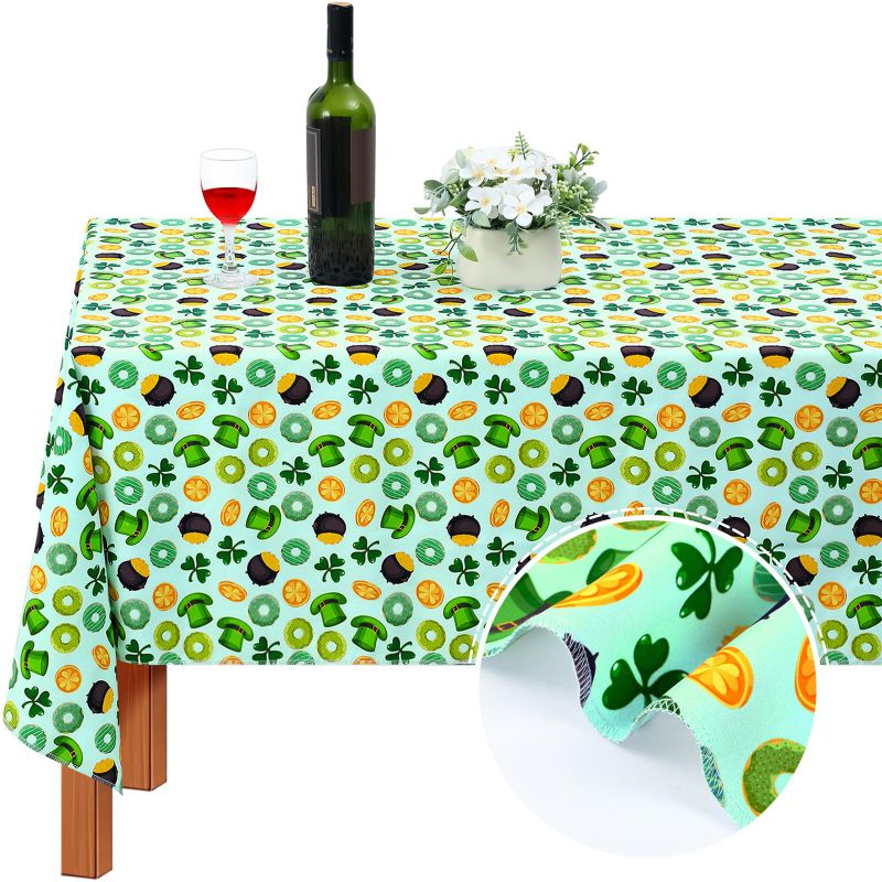 Photo 1 of Tatuo St Patrick's Day Tablecloth, St Patrick's Day Spring Tablecloth Rectangle Clover Tablecover Shamrock Tablecloth Green Leaves Table Runner for St Patrick's Day (Green Hat, 55 x 78 Inch)