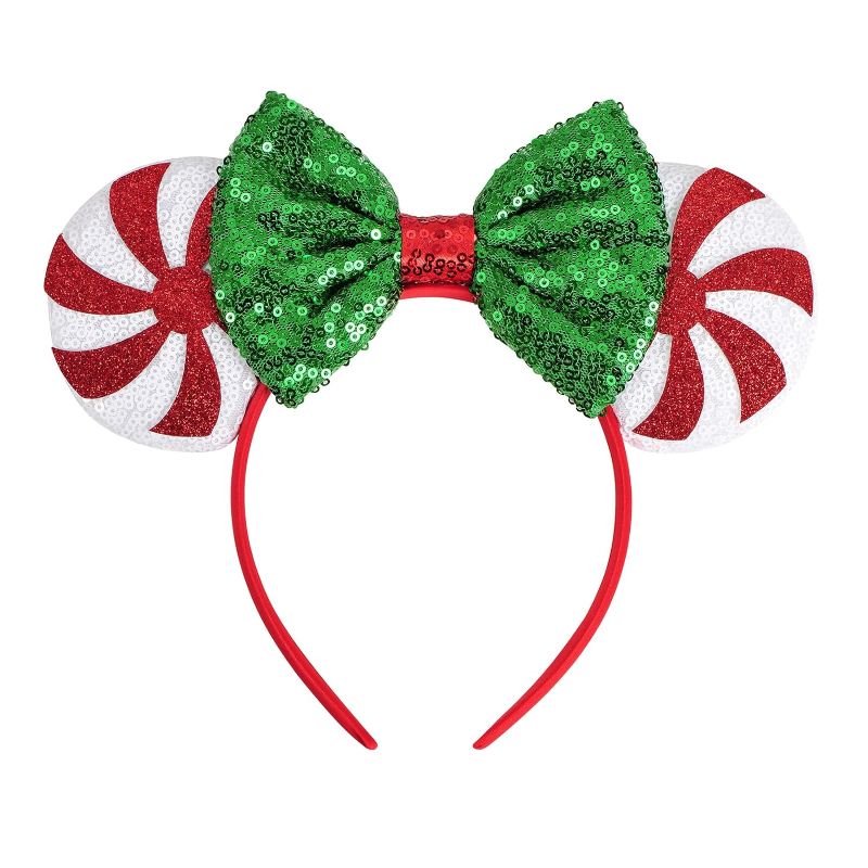 Photo 1 of Christmas Mouse Ears Headband, Sequin Christmas Mice Ears, Green Mouse Ears Headband, Pick Your Color,Park ears Princess for girls and women(Christmas Candy)
