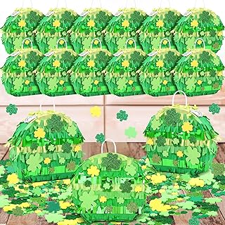Photo 1 of 12 Pack St. Patrick's Day Mini Pinatas Bulk 5.91 Inch Clover Pinata St. Patrick's Day Table Decor DIY Crafts with 160 Pcs Clover Stickers for Party Birthday Baby Shower Supplies