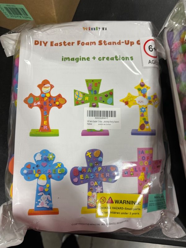 Photo 2 of 18 Sets Easter Cross Decorations DIY Craft Kits Assorted Foam Cutouts Egg Bunny Chick Stickers Pom-poms for Kids Classroom Sunday School VBS Activity Art Project