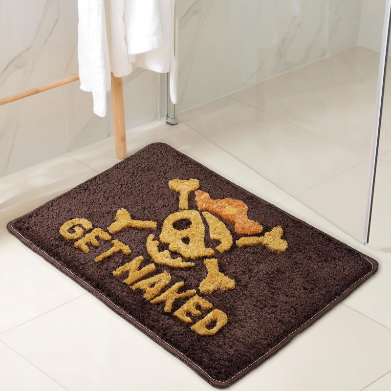 Photo 1 of Aesthetown Get Naked Bath Mat Dark Brown Bathroom Rug, Rustic Gold Funny Cute Bath Mats for College Apartment Room, Home Decor Soft Small Microfiber Rugs with Get Naked Sign 