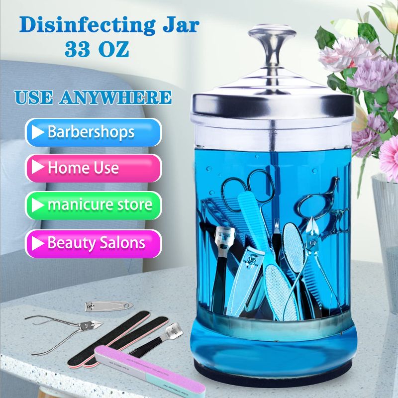 Photo 1 of Namgznso Disinfecting Jar, 33 Oz Manicure Disinfectant Jar, Small Glass Disinfectant Jar Container for Barber Supplies, Manicure Disinfecting Jar with Removable Basket for Nail Tool 