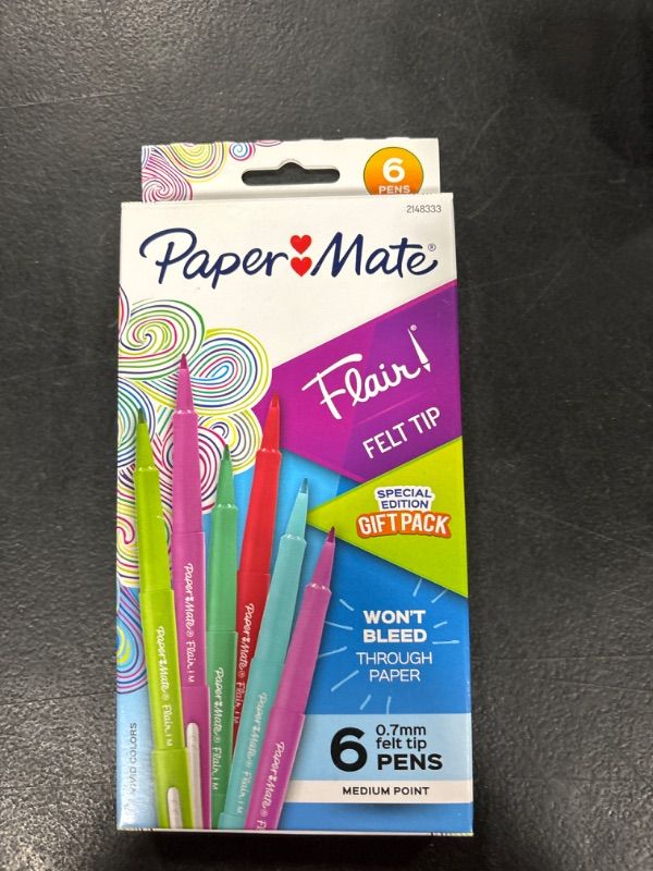 Photo 1 of Paper Mate Flair Felt Tip Pens, Medium Point (0.7mm), Assorted Colors, 12 Count 12 Count Flair