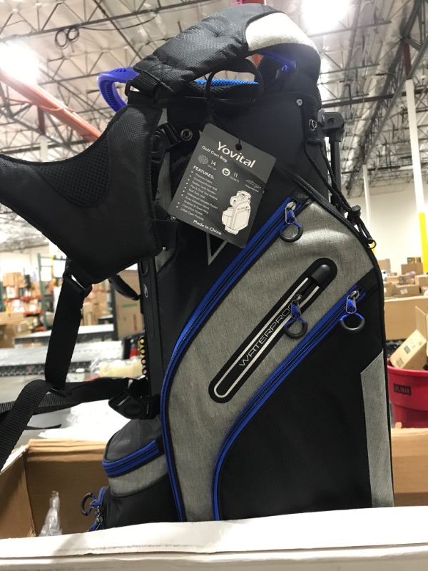 Photo 3 of Golf Stand Bag 14 Way Top Dividers Ergonomic with Stand 8 Pockets, Dual Strap, Rain Hood Black/Blue