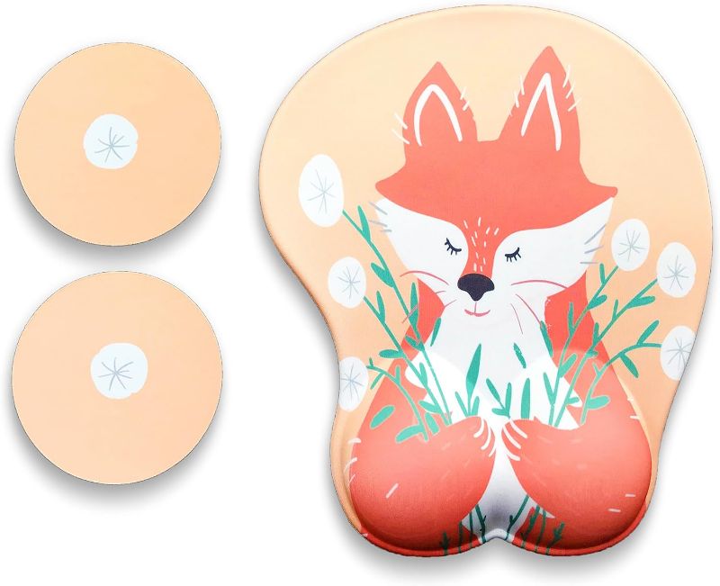 Photo 1 of Cute Ergonomic Mouse pad with Wrist Support, Mousepad Gel Wrist Rest,Anime Kawaii 3D Mouse Pads, Non-Slip Wrist Pads, Pain Relief, and Easy Typing, Gaming, Office Desktop Supplies (Bouquet Fox)