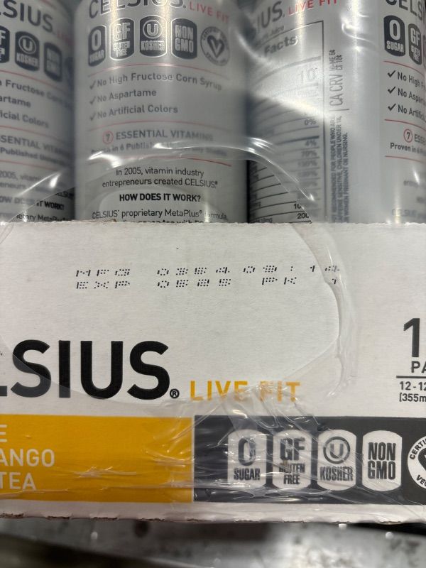 Photo 1 of CELSIUS Peach Mango Green Tea, Functional Essential Energy Drink 12 Fl Oz (Pack of 12) Peach Mango Green Tea 12 Fl Oz (Pack of 12)
