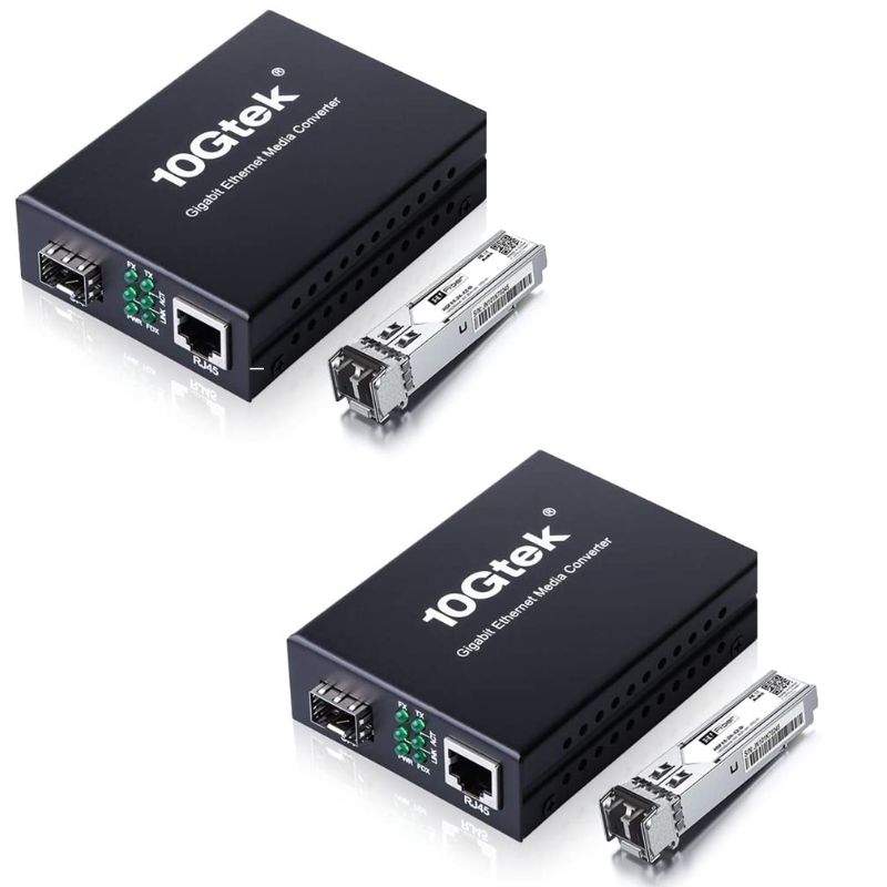 Photo 1 of A Pair of Gigabit Multi-Mode LC Fiber Media Converter, with 2 Pcs SFP SX Modules, Fiber to Ethernet Converter, 1000Base-SX to 10/100/1000M RJ45, MMF, 850nm, up to 550m
