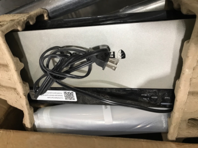 Photo 1 of FoodSaver VS0150 PowerVac Compact Vacuum Sealing Machine, Vertical Vacuum Sealer Storage, Black & FoodSaver Vacuum Sealer Bags for Airtight Food Storage and Sous Vide, 1 Quart Precut Bags (44 Count) Black Sealing Machine + Seal Bags, 44 Count